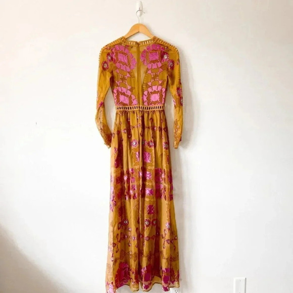 For Love & Lemons Barcelona Maxi Dress Silk Blend Mustard Yellow Sz XS - Picture 12 of 16